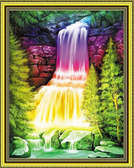 Алмазная мозаика 40x50 Разноцветный водопад среди гор