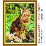 Алмазная мозаика 30x40 Испуганный котик возле цветов