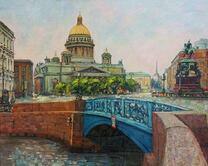 Вид с синего моста на Исаакиевский собор в Санкт-Петербурге