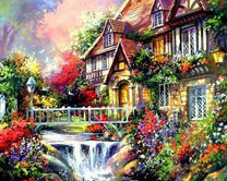 Деревянный домик у водопада