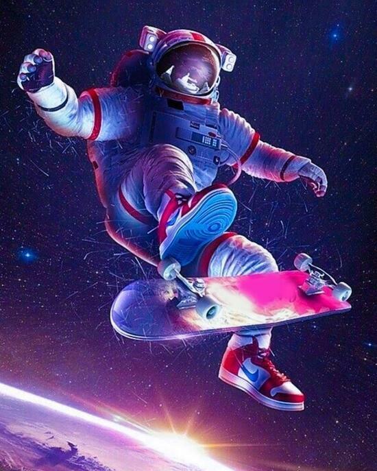 Алмазная мозаика 40x50 Космонавт скейтбордист