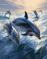 Стая дельфинов в бурном море