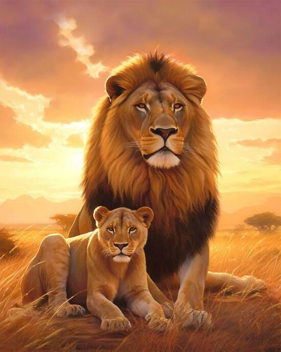 Алмазная мозаика 40x50 Огромный лев и львица