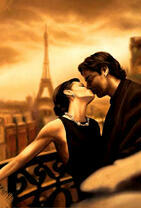 Влюбленные в Париже на балконе