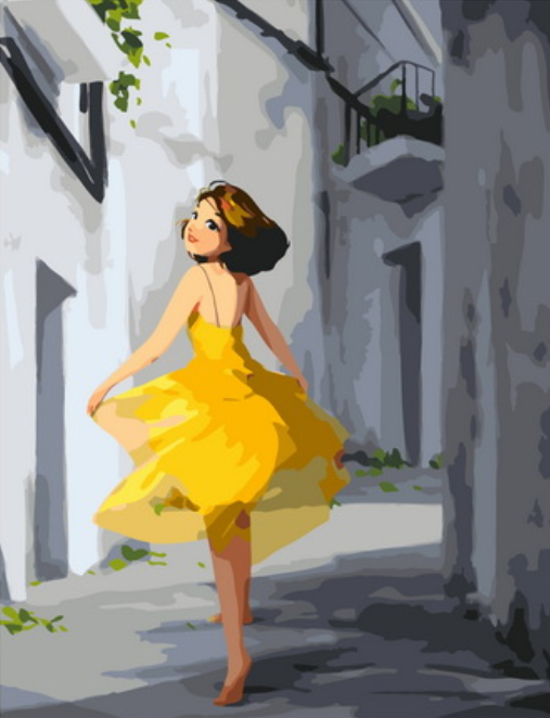 Картина по номерам 40x50 Девчонка в желтом платьице