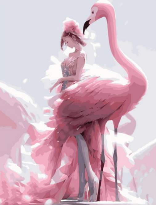Картина по номерам 40x50 Девушка и большой розовый фламинго