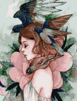 Без бренда «Девушка с большим цветком и птицы» в Стерлитамаке в интернет-магазине  Без бренда «Девушка с большим цветком и птицы» в Стерлитамаке