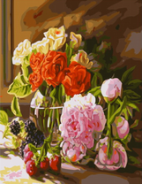 Букет пионов, букет роз и ягоды