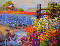 Поле с лавандой и ромашки