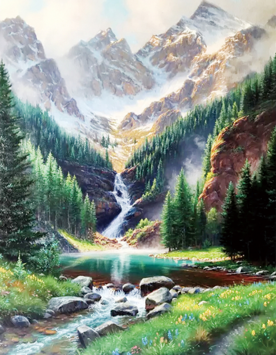 Алмазная мозаика 40x50 Чудесный водопад в горном ущелье