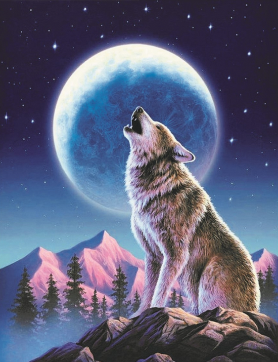 Алмазная мозаика 40x50 Волчий вой на огромную луну
