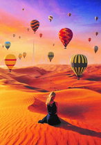 Девушка среди пустыни и воздушных шаров