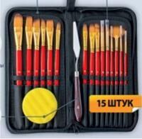 Без бренда «Коробка 50 шт.: Набор кистей для рисования в чехле, премиум набор (15 нейлоновых кистей, 1 мастихин) красные» в Стерлитамаке
