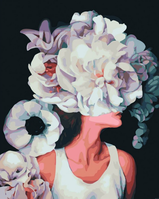 Мозаика 40x50 без подрамника Девушка с большими белыми цветами на голове