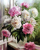 Без бренда «Пионы в прозрачной вазе у окна» в Стерлитамаке